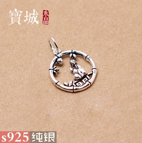diy复古竹节佛像挂件纯银手链