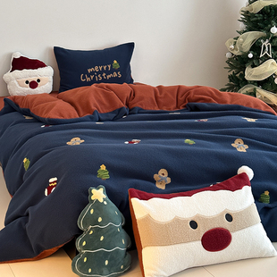 晚安猫圣诞快乐!秋冬加厚仿羊绒牛奶绒四件套保暖宿舍三件套床品