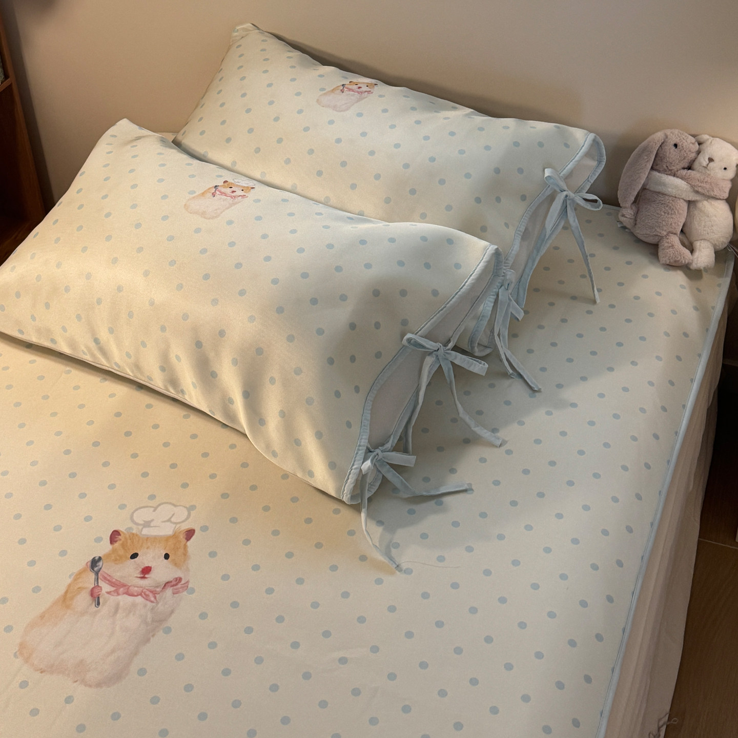 晚安猫鼠鼠我呀！夏季少女心蝴蝶结冰皮凉席可爱冰丝席三件套床品