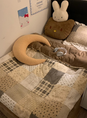 晚安猫博主风ins拼接碎花保暖牛奶绒四件套加厚绒花边三件套床品