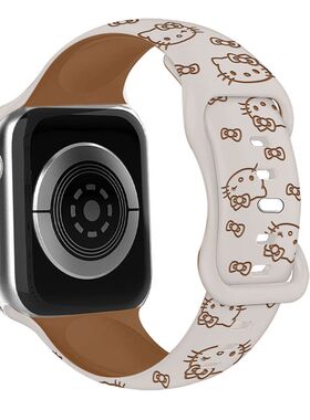 适用AppleWatch10硅胶苹果手表带双色Kitty雕刻iwatch789SE表带女