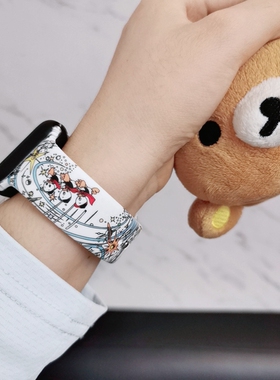 适用applewatchSE苹果硅胶手表带唐老鸭卡通运动表带iwatch7456女