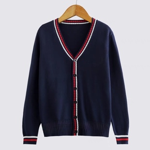 男女情侣毛衣 针织衫 纯棉针织毛衣外套校服毛线衣V领长袖 英伦开衫