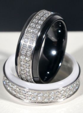 黑白陶瓷镶D色VVS莫桑钻戒指