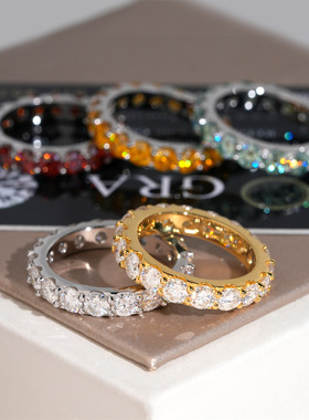 4mmD色VVS莫桑钻S925银戒指