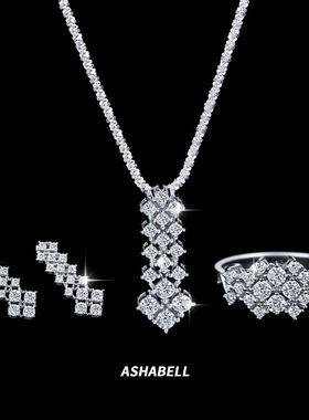 925银满钻莫桑石首饰三件套