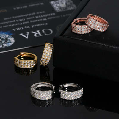 S925银VVS莫桑钻圆形耳钉GRA