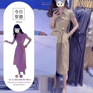 法式轻熟风通勤衬衫裙2025夏季新款收腰显瘦翻领复古女士洋装潮