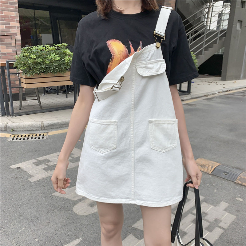 夏季新款大码牛仔背带裙女韩版胖妹妹宽松显瘦百搭背带连衣裙短裙