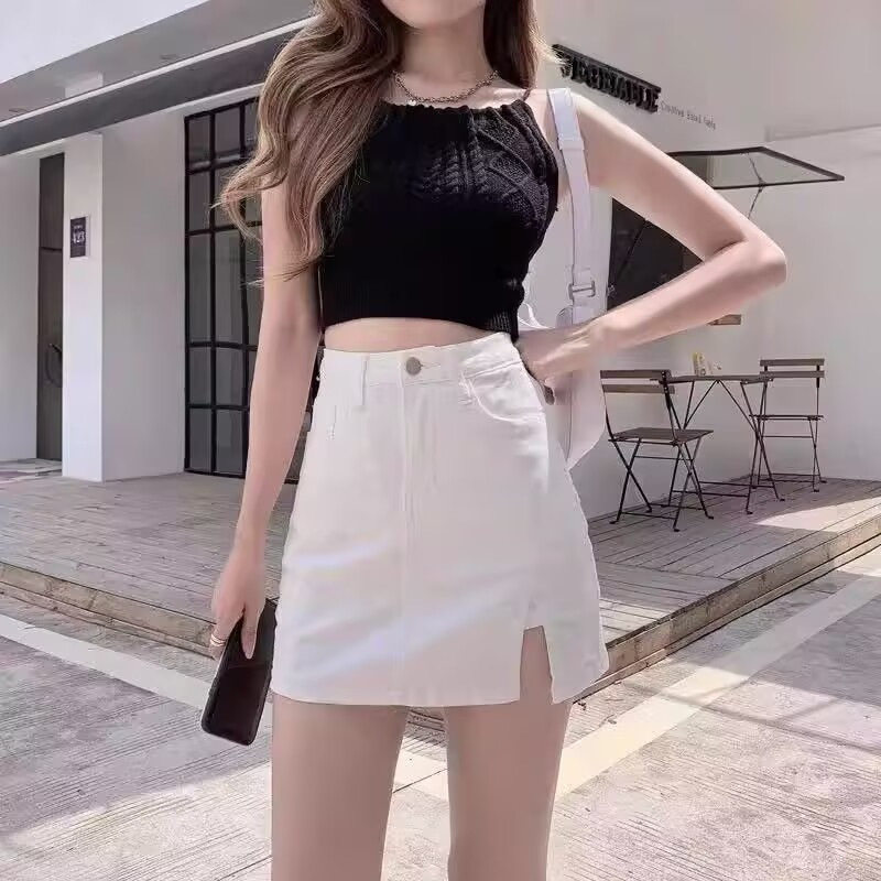白色包臀短裙裤裙女2025春夏新款韩版时尚开叉高腰显瘦牛仔半身裙