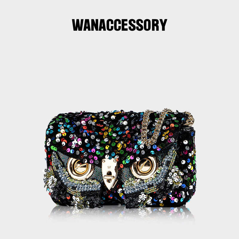 WANACCESSORY万蔻猫头鹰换脸包亮片小方包单肩手提斜挎女包原创,箱包皮具/热销女包/男包,托特包,淘宝优惠券,粉丝福利购,淘宝优惠卷