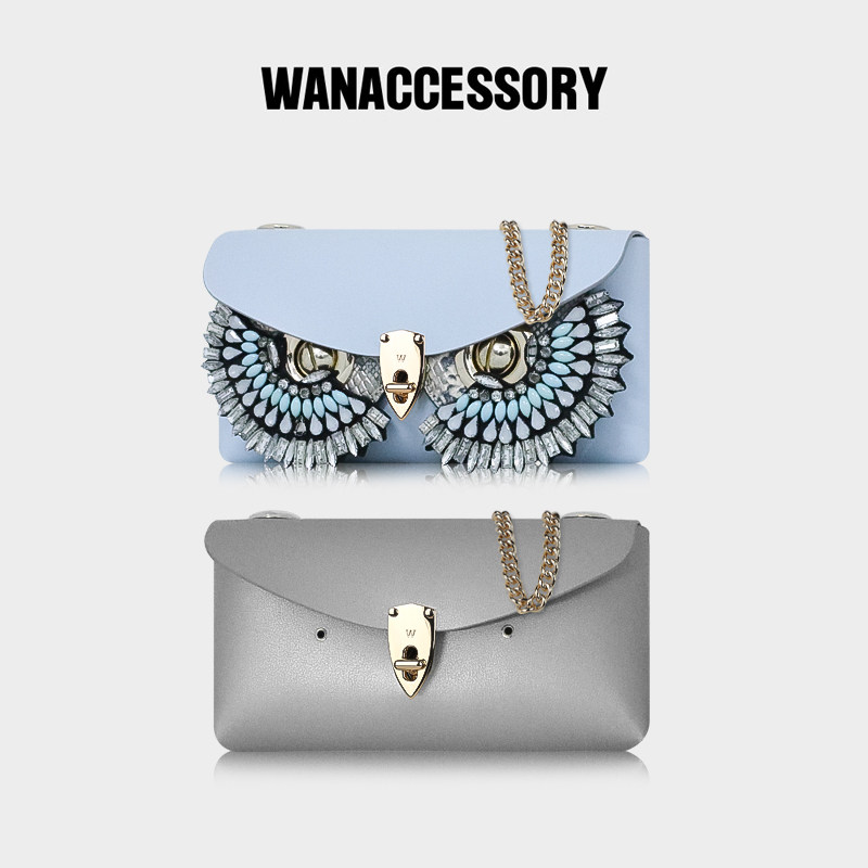 WANACCESSORY万蔻ALIAS系列亚麻蓝铁皮人灰猫头鹰换脸单肩斜挎包 - 实物图