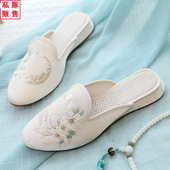 女布鞋 原创绣花布拖鞋 丝光缎面绣花鞋 丝萝拖鞋 凉拖 居家包头拖鞋