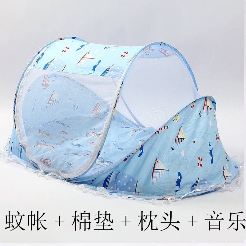 跨境儿童蒙古包折叠蚊帐带睡垫枕头蚊帐床带拉链0-3岁儿童蚊帐批