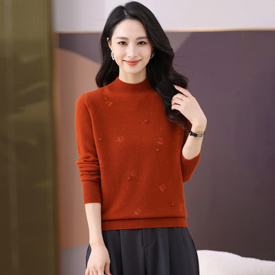 半高领羊毛衫女秋冬新款内搭针织打底衫洋气妈妈宽松显瘦套头毛衣