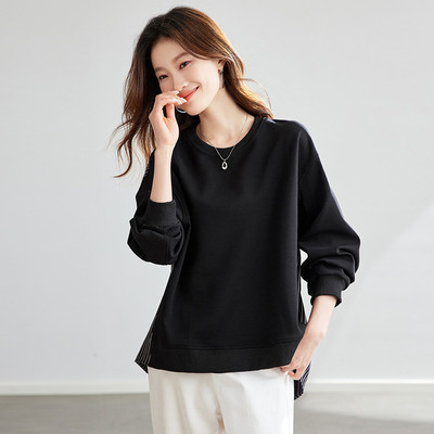 2025秋装新款圆领休闲小个子卫衣假两件拼接长袖遮肚子洋气上衣女