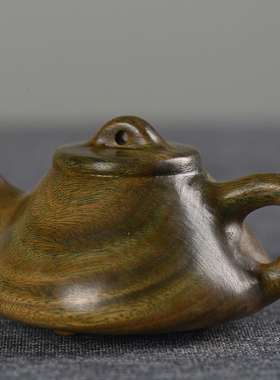 天然绿檀木雕刻茶壶手把件实木把把壶随身石瓢壶居家桌面装饰送礼