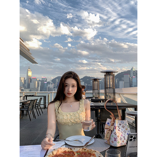 cchen陈陈 针织背心设计感女夏 沐春芍药 温柔甜美花朵修身