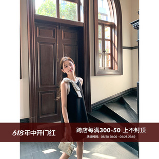 cchen陈陈 名媛小香风连衣裙女夏新款 独宠小千金_撞色领结无袖