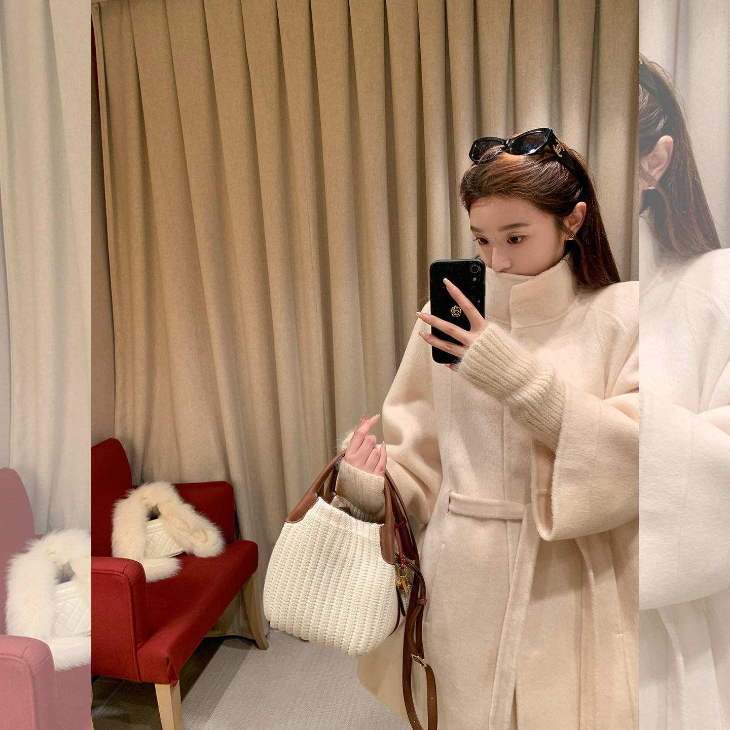 cchen陈陈-半岛情书 双面呢羊毛大衣女立领针织袖宽松羊驼毛外套