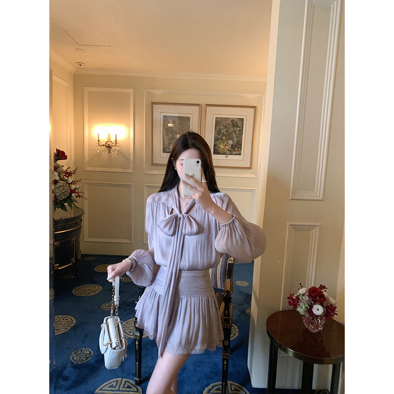 温柔紫色珠光纱氛围感套装