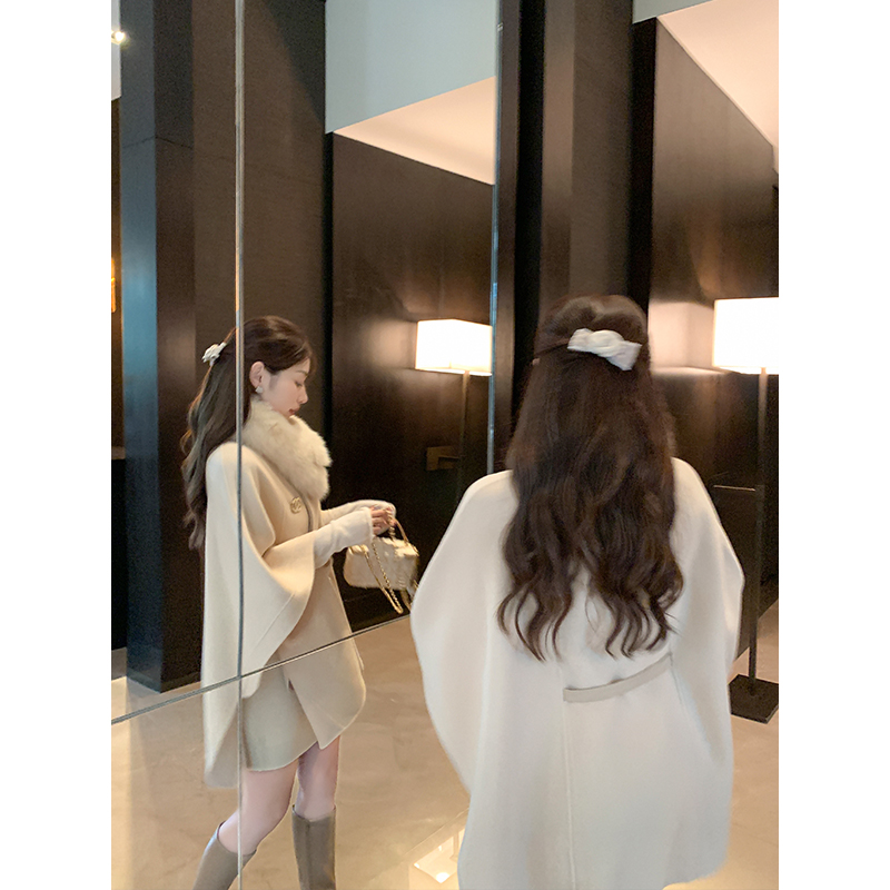 1oo%高支羊毛斗篷腰带双面呢大衣