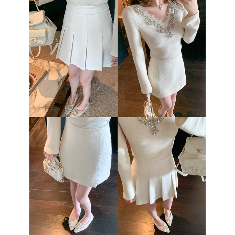 正反两穿小香风百褶裙