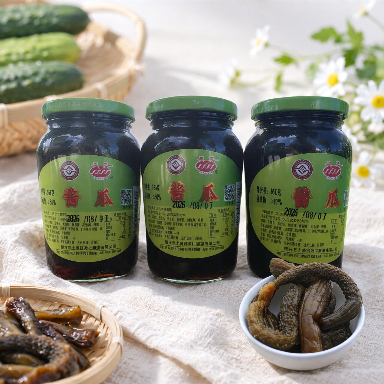 酱瓜黄瓜酱菜脆瓜上虞咸菜同仁海浪瓶装350g*3瓶下饭菜早餐过小菜