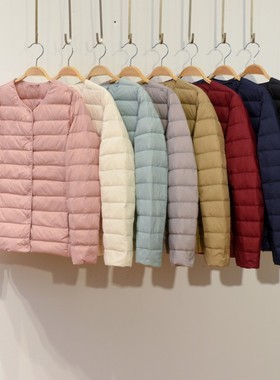 内胆无领圆领V领羽绒服女轻薄内穿白鸭绒短款大码轻便打底外套冬