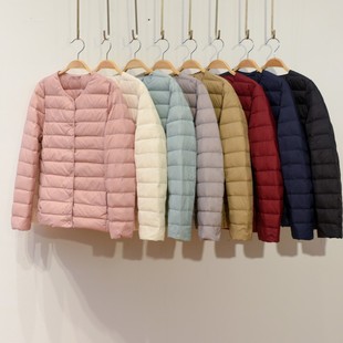 内胆无领圆领V领羽绒服女轻薄内穿白鸭绒短款大码轻便打底外套冬