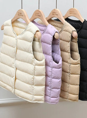 儿童内胆羽绒马甲男童女童宝宝轻便背心大童校服内搭90白鸭绒外套