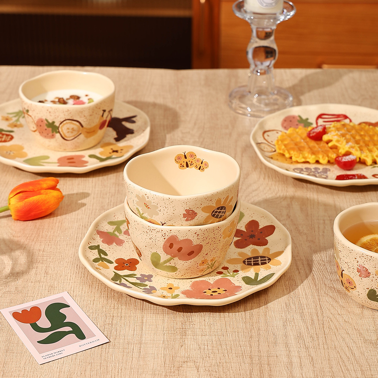 花卉陶瓷米饭碗盘子可爱甜品碗酸奶碗家用特别好看的餐具碗盘套装,餐饮具,碗,淘宝优惠券,粉丝福利购,淘宝优惠卷