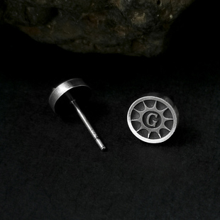 自定义字母太阳图案 手工定制男女耳钉 节日送礼 原创设计款 MAJ