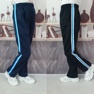 春夏白蓝白粗条校裤学生运动直筒