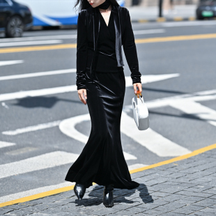 新款 套装 进口金丝绒时尚 时尚 人鱼姬两件套 百搭显瘦长袖 202秋5季