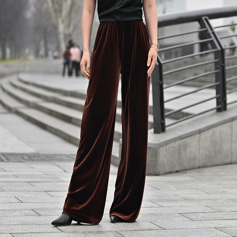 2026春夏新款进口金丝绒阔腿裤空气感神裤拖地休闲多巴胺宽松长裤