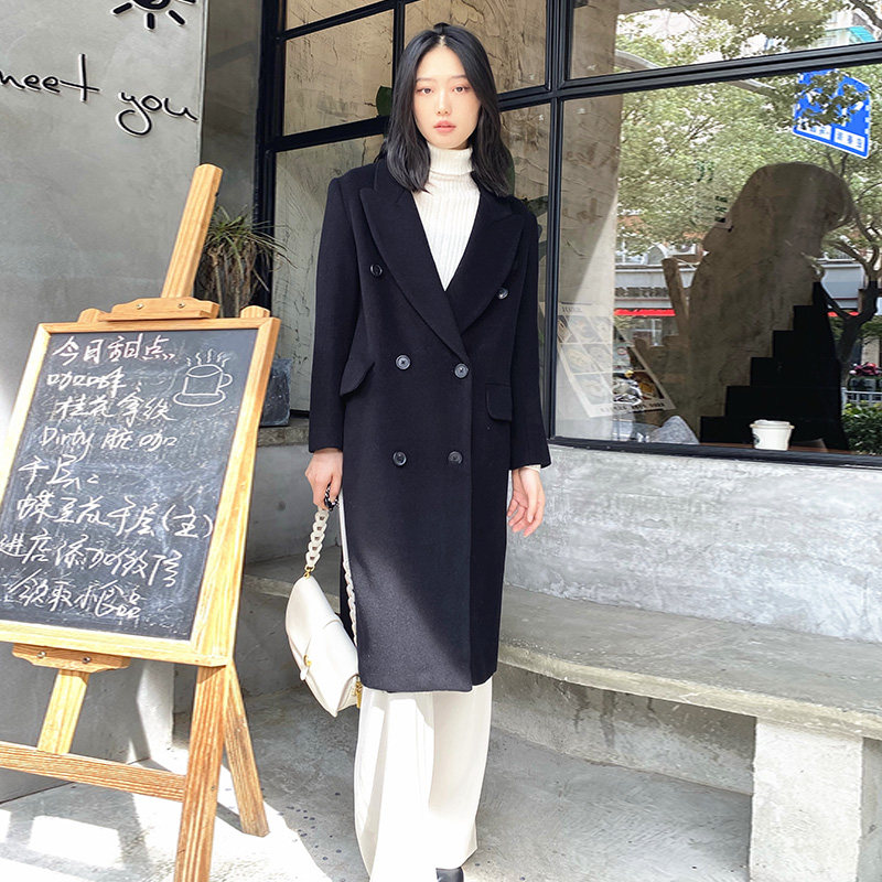2026新款加厚毛呢外套宽松显瘦中长款双排扣羊绒黑色呢子大衣