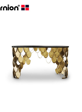 设计师家具kol table创意高档装饰锦鲤边桌大理石豪华金属玄关台