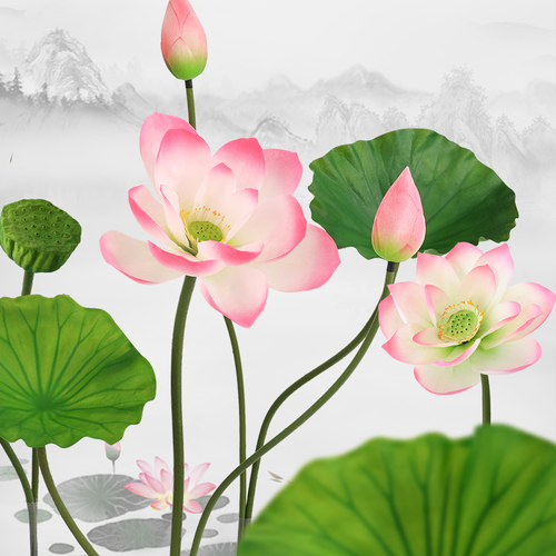 花千韵带杆PU荷花水池舞台造景花