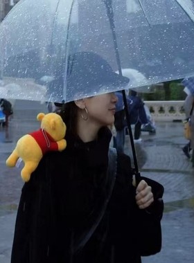 16骨透明雨伞长柄大号双人女白色网红自动的结实折叠高颜值透明伞