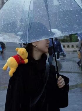 16骨透明雨伞长柄大号双人女白色网红自动的结实折叠高颜值透明伞