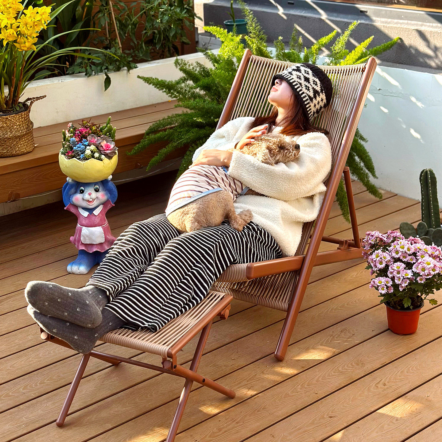 户外庭院折叠椅阳台露台花园休闲椅茶几套装懒人沙发椅午休藤躺椅