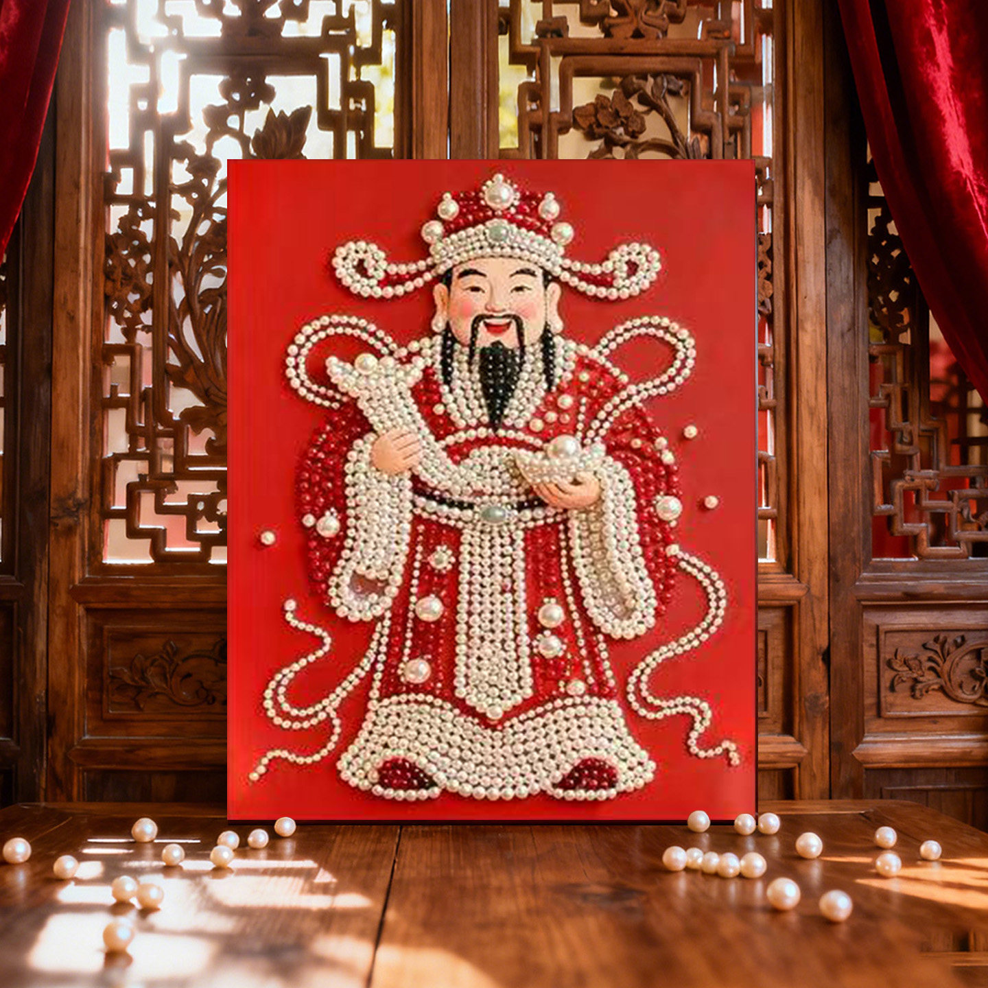 红运财神 2026新款DIY珍珠画新中式手工制作立体喜庆艺术客厅装饰