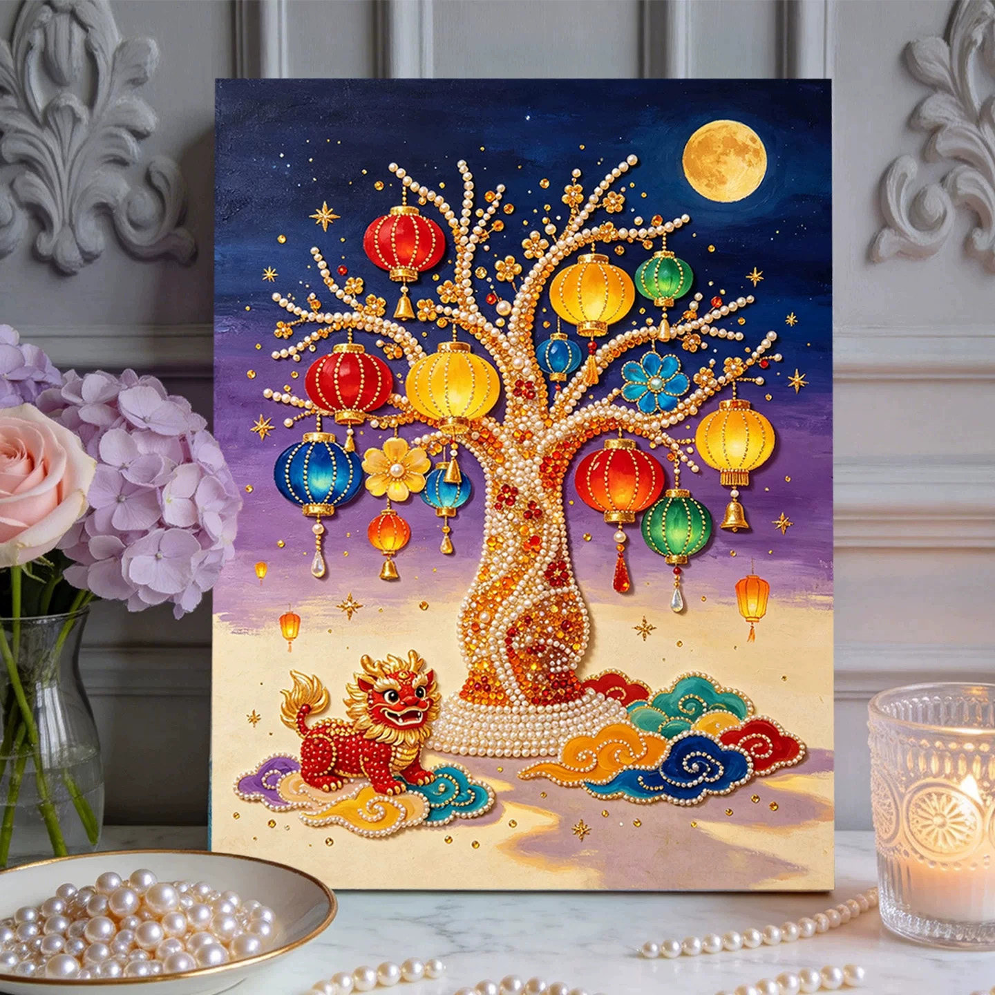 金灯瑞狮福2026新款DIY珍珠画手工制作立体客厅钻石画高级装饰品