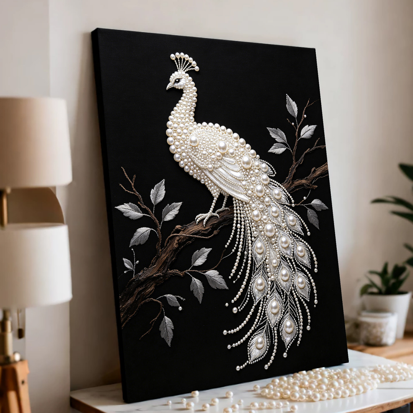 2026新款珍珠画孔雀中国风DIY手工钻石贴画高级材料客厅装饰画