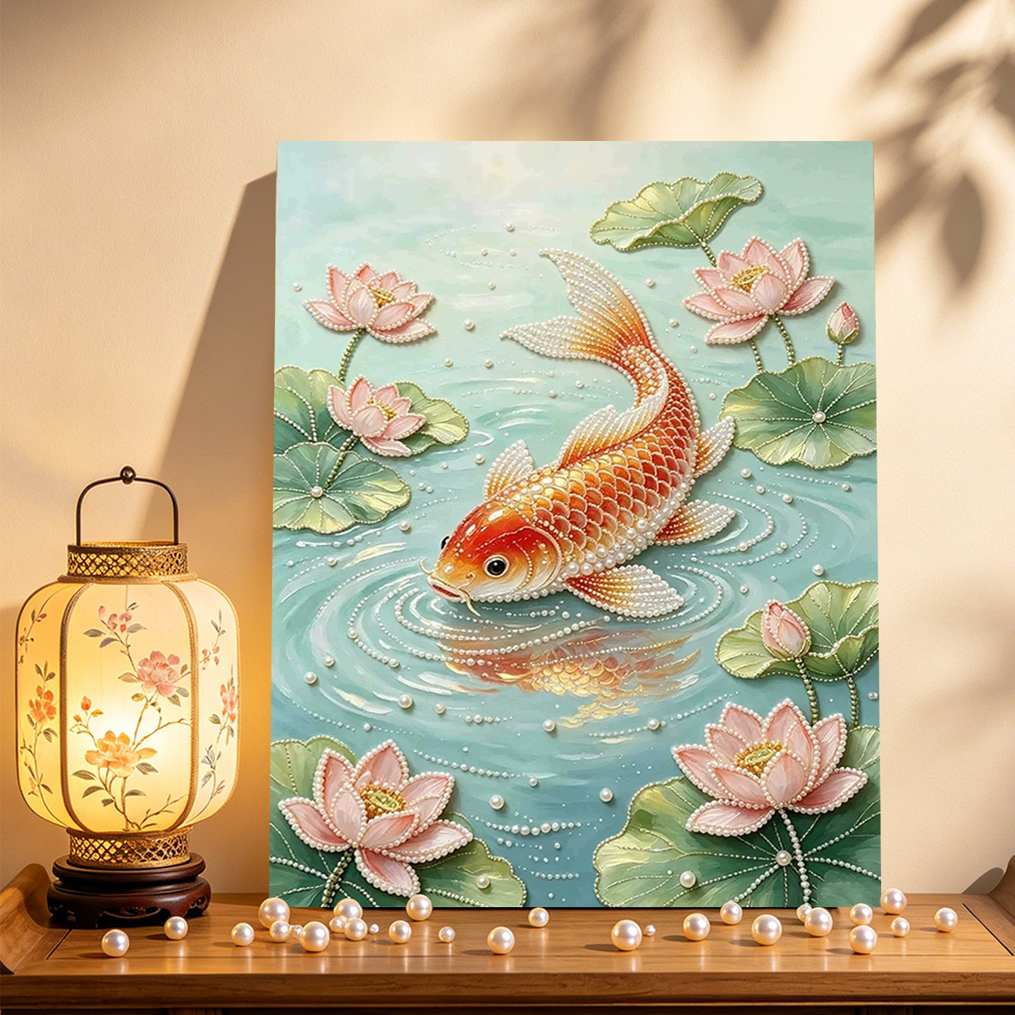 荷塘锦鲤2026新款DIY珍珠画手工制作立体客厅钻石画高级装饰品