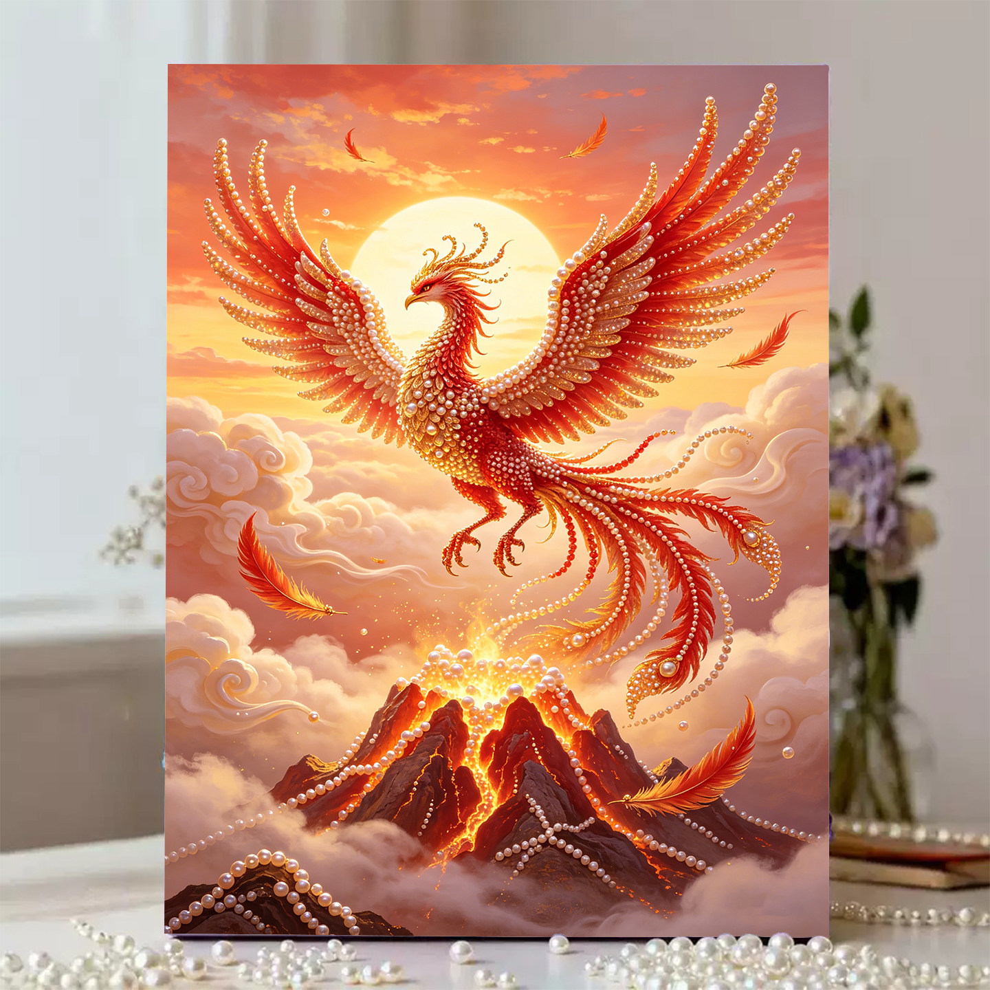 2026新款珍珠画凤凰涅槃DIY手工钻石贴画高级材料客厅装饰画摆件