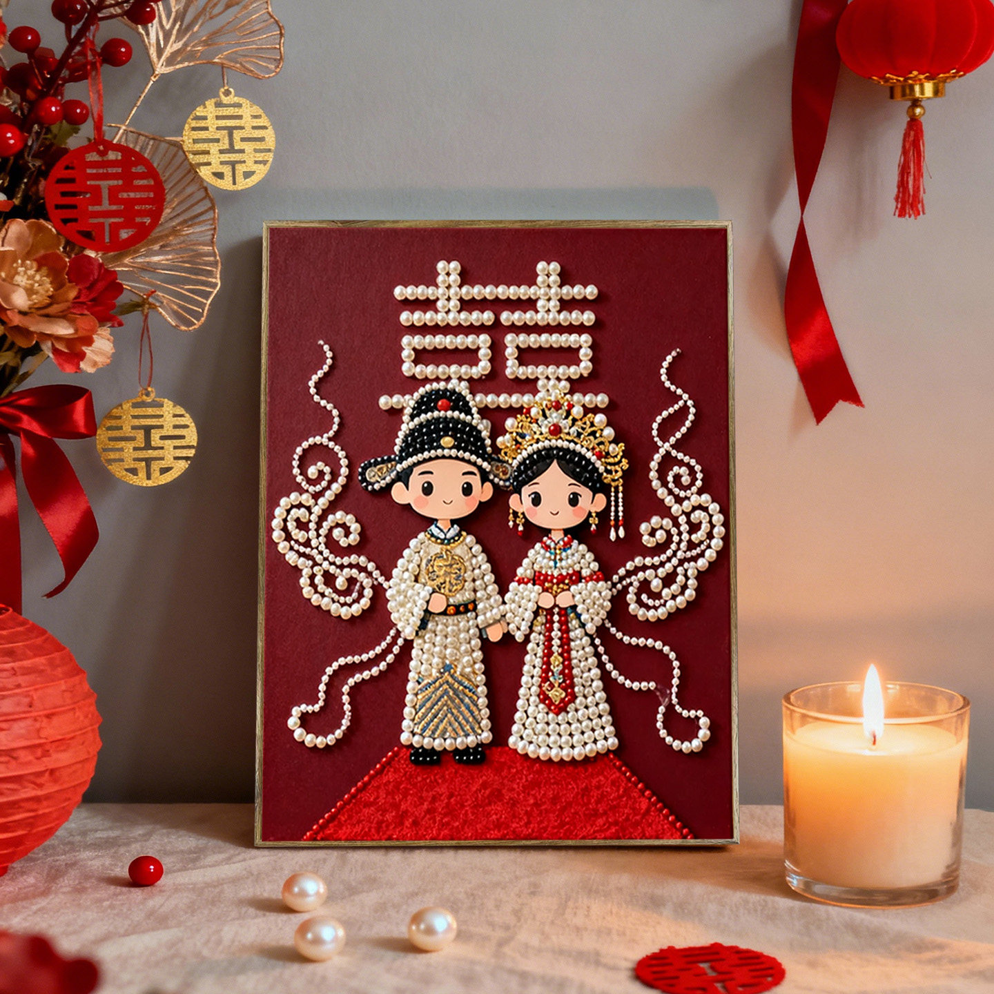 新婚贺喜 2026新款DIY珍珠画新中式手工制作立体艺术客厅装饰礼物
