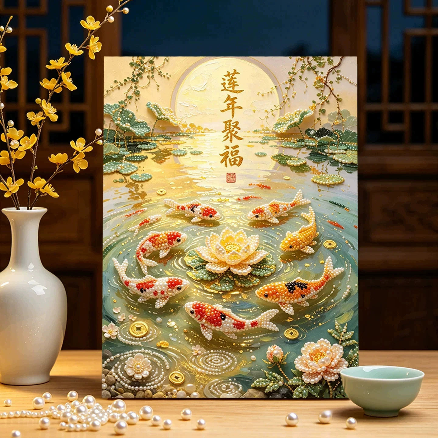莲年锦鲤2026新款DIY珍珠画手工制作立体客厅钻石画高级装饰品