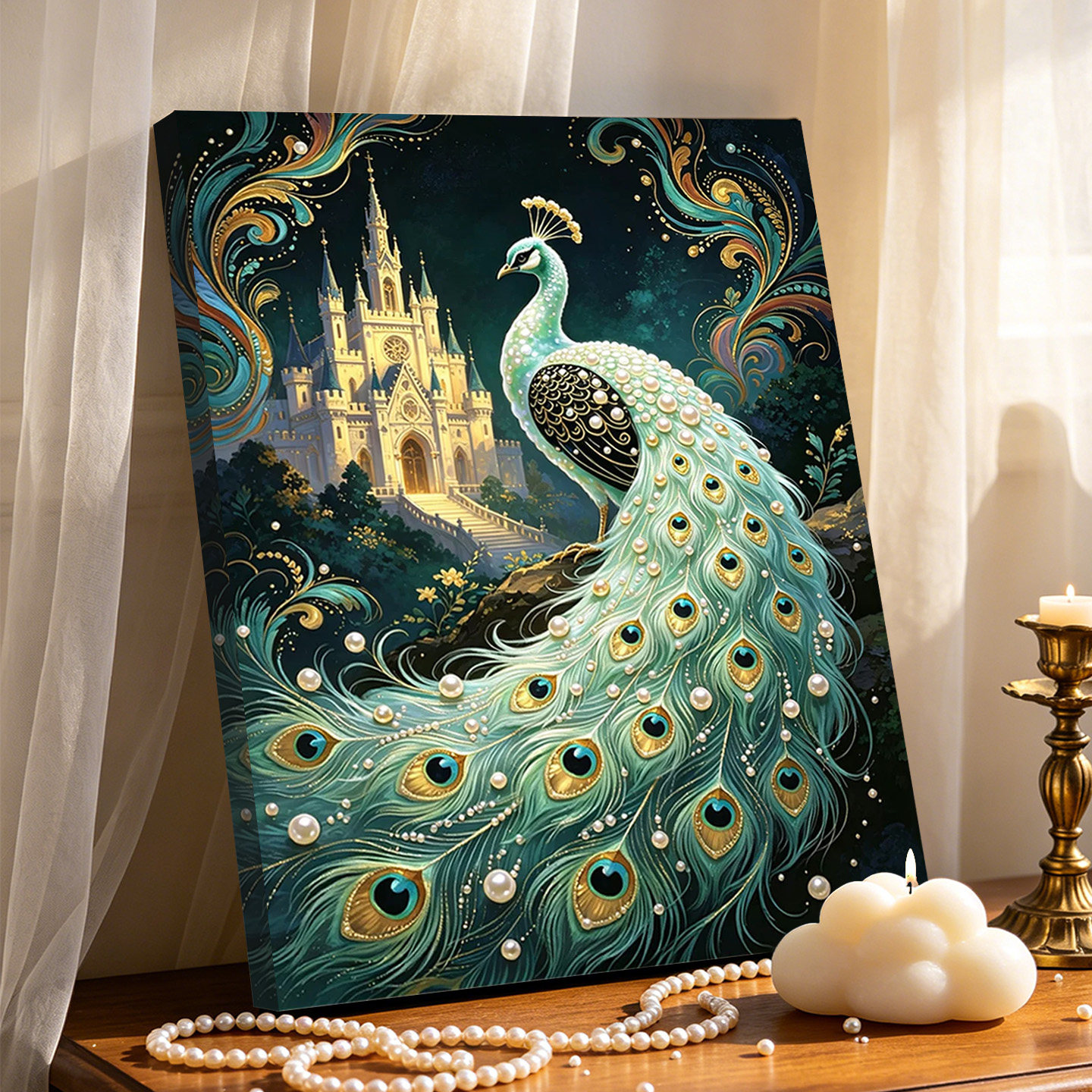 夜珍珠孔雀2026新款DIY珍珠画手工制作立体客厅钻石画高级装饰品
